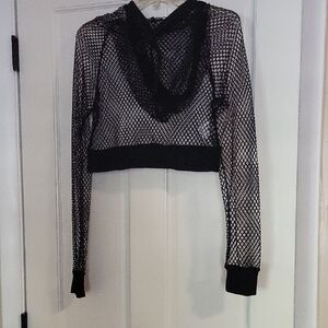 NEW Black Fishnet Long Sleeve Crop Top